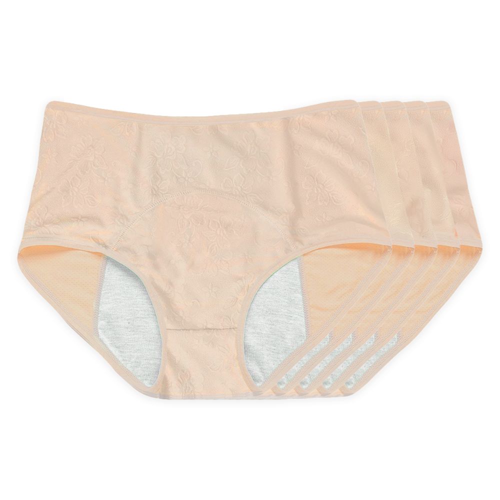 Floral Leakproof Underwear (Beige 5-Pack) - Image 5